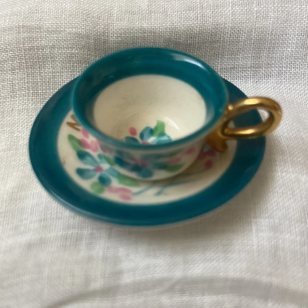 Vintage tiny cup and saucer, souvenir of Miami Beach, Rose Crown bone China